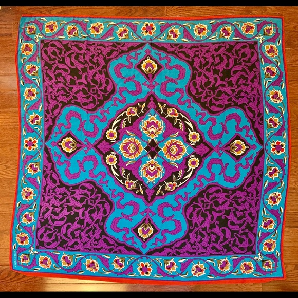 Vintage Ellen Tracy 35” sq jewel tone silk scarf - Picture 2 of 8